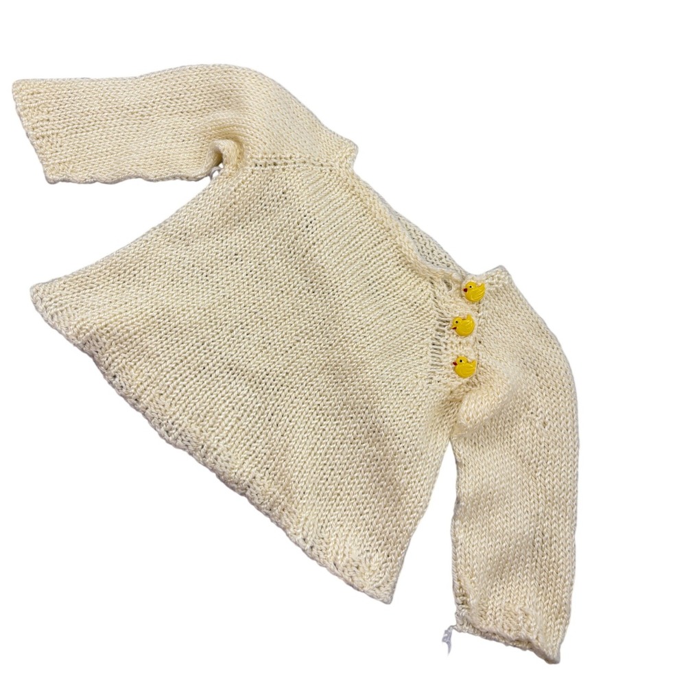 Handmade Baby Sweater Infant 0-3M Yellow Duck Buttons Hand Knitted Vintage Style
